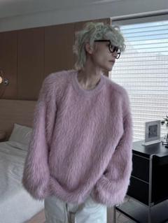 ピンク セーターOversize Round Neck Knit Sweater