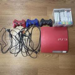 レッド PS3 本体 コントローラー3個 ソフト - メルカリ