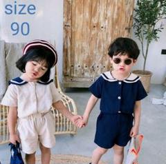値下げ❤️韓国子供服 90cm セーラー衿シャツ+パンツ セットアップ