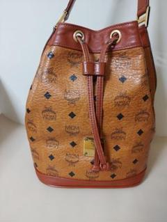 希少 MCM エムシーエム☆巾着 総柄 ナイロン ハンドバッグ ブラウン 希少 MCM エムシーエム☆巾着 総柄 ナイロン ハンドバッグ