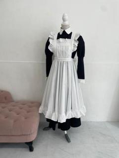 メイド服Sサイズ 丸襟黒クラシカルロングワンピースと白ロング