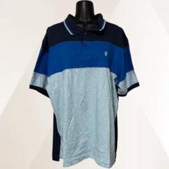 90s ロカウェア】XLビッグロゴ 切り替え ポロシャツ 白青Rocawear