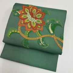 カンタ刺繍 九寸名古屋帯 花唐草と浮かぶ花（仕立て上り
