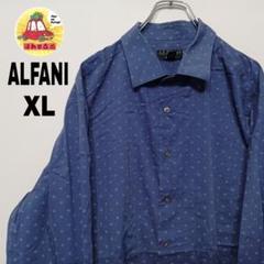 USA古着 ALFANI　長袖ボタンシャツXL　ネイビーホワイト