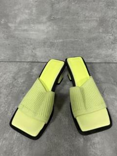 JEANASIS スクエアアシメニットサンダル 黄緑 M 23.5cm