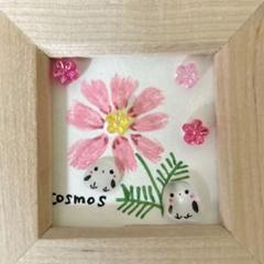 秋のコスモスとシマエナガちゃん姉妹　シーグラスアート　mini