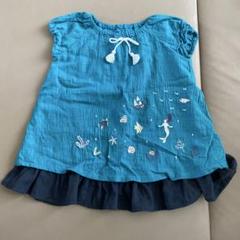 ターコイズ色の刺繍トップス　80 キムラタン