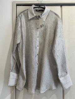 新品　ZARA シルバー グレー　シアー長袖シャツ Sサイズ　ラメ　夏のサムネイル
