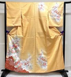 付け下げ　洗える着物　ポリエステル　雉　牡丹　菊花　菖　鳥模様　着物　073tz
