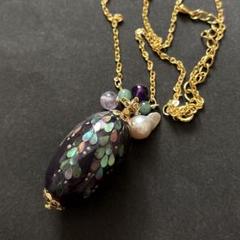 【vintage】川崎川光　作家もの　螺鈿細工　本鼈甲　ブローチ　ペンダント 鼈甲 ブローチ 螺鈿蒔絵 鉄仙 ペンダント兼用 べっ甲 本鼈甲 A31