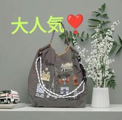大人気❣️j Paris刺繍デザイン トートバッグ カーキ ストラップ付