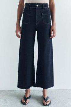 ZARA　ハイライズ　パッチポケット　ワイドデニムパンツ　32