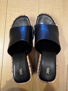 ZARA 黒 コルクソール ウェッジサンダル - メルカリ