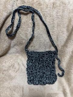 かぎ針編み　ポシェット黒　編み物　新品未使用　ハンドメイド　コットン　ミニのサムネイル