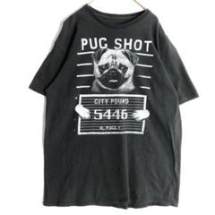 3114 PUG SHOT マグショット　パグ　Tシャツ　ビッグプリント　黒