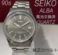 90s SEIKO ALBA クォーツ 電池交換済 腕時計 純正SSベルト