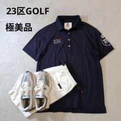 【高い素材】 ニジュウサンクゴルフ 23区GOLF 胸刺繍ロゴ 紺 鹿の子ポロシャツ メンズウェア