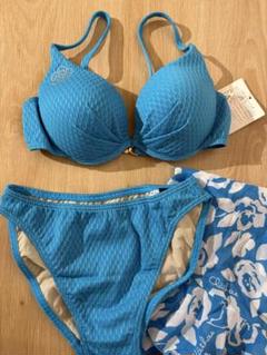 ビキニ　ブルー　青　水着・ビキニ（花柄スカート付き）S新品