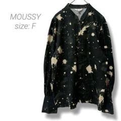 【マウジー】MOUSSY ノーカラーシャツ チャイナボタン ペイント柄 長袖 黒