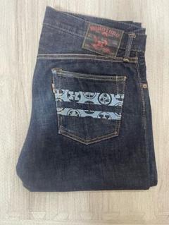 九*郎様 桃太郎ジーンズ　ヒノヤ別注　家紋刺繍　ナローテーバード　W31 九*郎様 桃太郎ジーンズ ヒノヤ別注 家紋刺繍 ナローテーバード