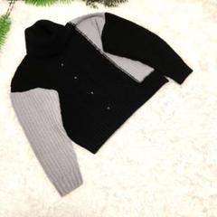 axes femme♡ニットセーター【M】バイカラー♡ビジュ飾♡アシメ♡タートル