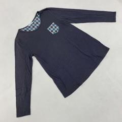 チェック柄ポケット付き 長袖 カットソー グレー Mサイズ オシャレ 大人