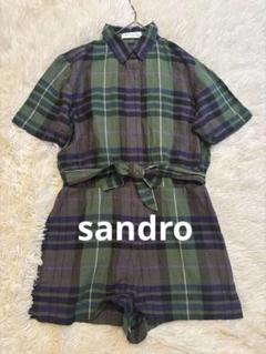 sandro サンドロ　リネンコットン　オールインワン　半袖　つなぎ