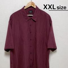 USA古着　HAGGAR　半袖シャツ　XXL　ワインレッド　ボルドー　ストライプ