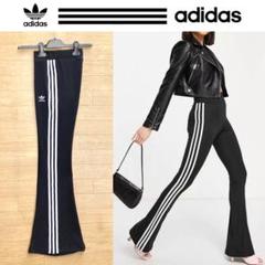 アディダスオリジナルス リブ フレアパンツ トラックパンツ S 黒 ブーツカット