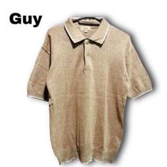 2552★【Guy】　ニット　ポロシャツ　麻混　ブラウン　M　レトロ　半袖