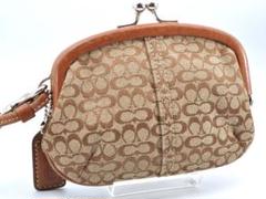 美品 COACH コーチ シグネチャー がま口 コインケース 小銭入れ ブラウン