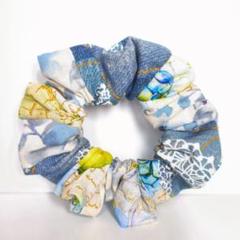 淡い水色系　シュシュ　ハンドメイド　シンプル