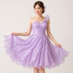 薄紫色のフレアドレス ラベンダー色　ワンショルダー ファスナー付　 S～M