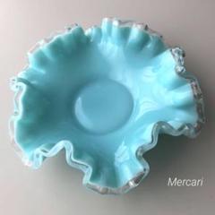 希少　fenton シルバーターコイズ　クレスト　ボンボン　ミルクグラス 希少 fenton シルバーターコイズ クレスト ボンボン ミルク