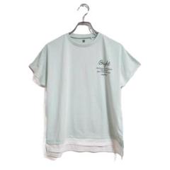 TOPVALU Tシャツ レイヤード風 ロゴ入り クルーネック ミントグリーン