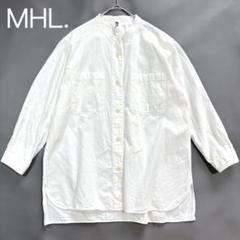 MHL. 麻混 ワイド ノーカラーシャツ マーガレットハウエル 白 バンドカラー MHL. 麻混 ワイド ノーカラーシャツ マーガレットハウエル 白