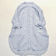 【サイズ46】23区　リネン100　バンドカラー　シャツワンピース　大きいサイズ