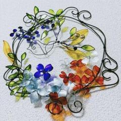 一点物青銅色大きなボタニカルリースディップアートワイヤー
