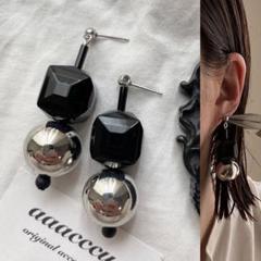 ▫︎▪︎1862025▪︎▫︎Black×silverピアス/aaacccu