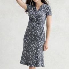 ケイミー kayme グレーバタフライギャザーワンピース 半袖 膝丈 ジャージー