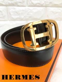 HERMES ベルト ヴィンテージ バックル Hロゴ レザー ブラック