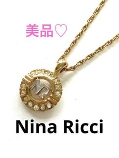 美品 ニナリッチ ネックレス ラインストーン ロゴ NR ペンダント ゴールド