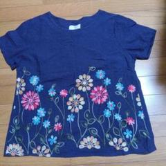 花柄刺繍 ネイビー Tシャツ Sサイズ
