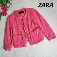 ZARA BASIC ノーカラー コットン素材ツイードジャケット 68501