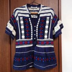 新品 正規品!!  ブラウス レース 刺繍 半袖 york new sea ネイビー メルカリ - トップス
