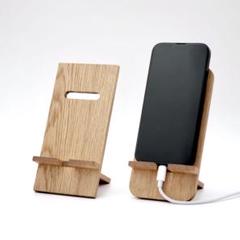 【２段階調整】組み立て木製スマホスタンド〈ナラ・スクエア〉