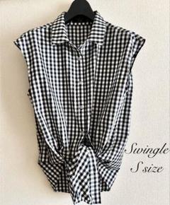 Swingle ギンガムチェック 前結びシャツ　ノースリーブ　Sサイズ　美品