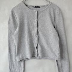 良品☆ザラ グレー リブカーディガン M ショート丈カーデ クロップドカーデ