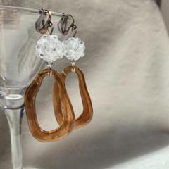 ハンドメイド イヤリング クリップ 大ぶり 立体 お花 べっこう風 フープ