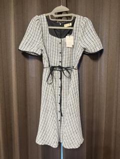 【超美品】アンミールチェック柄 半袖ひざ丈サマーツイドワンピース 新品タグ付き
